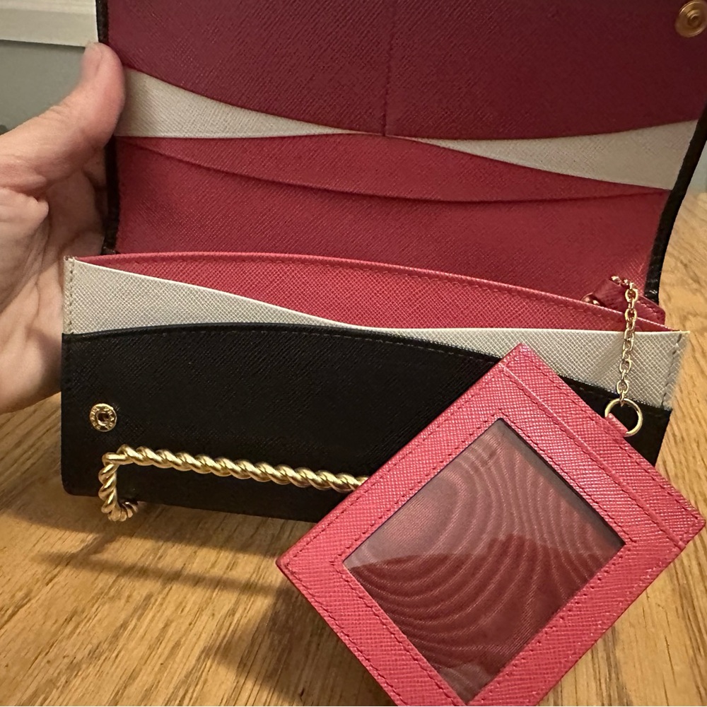 Still in Stores! 1/2 off NWOT Prada Double Snap Lg Safiano Wallet:Black/Hibiscus